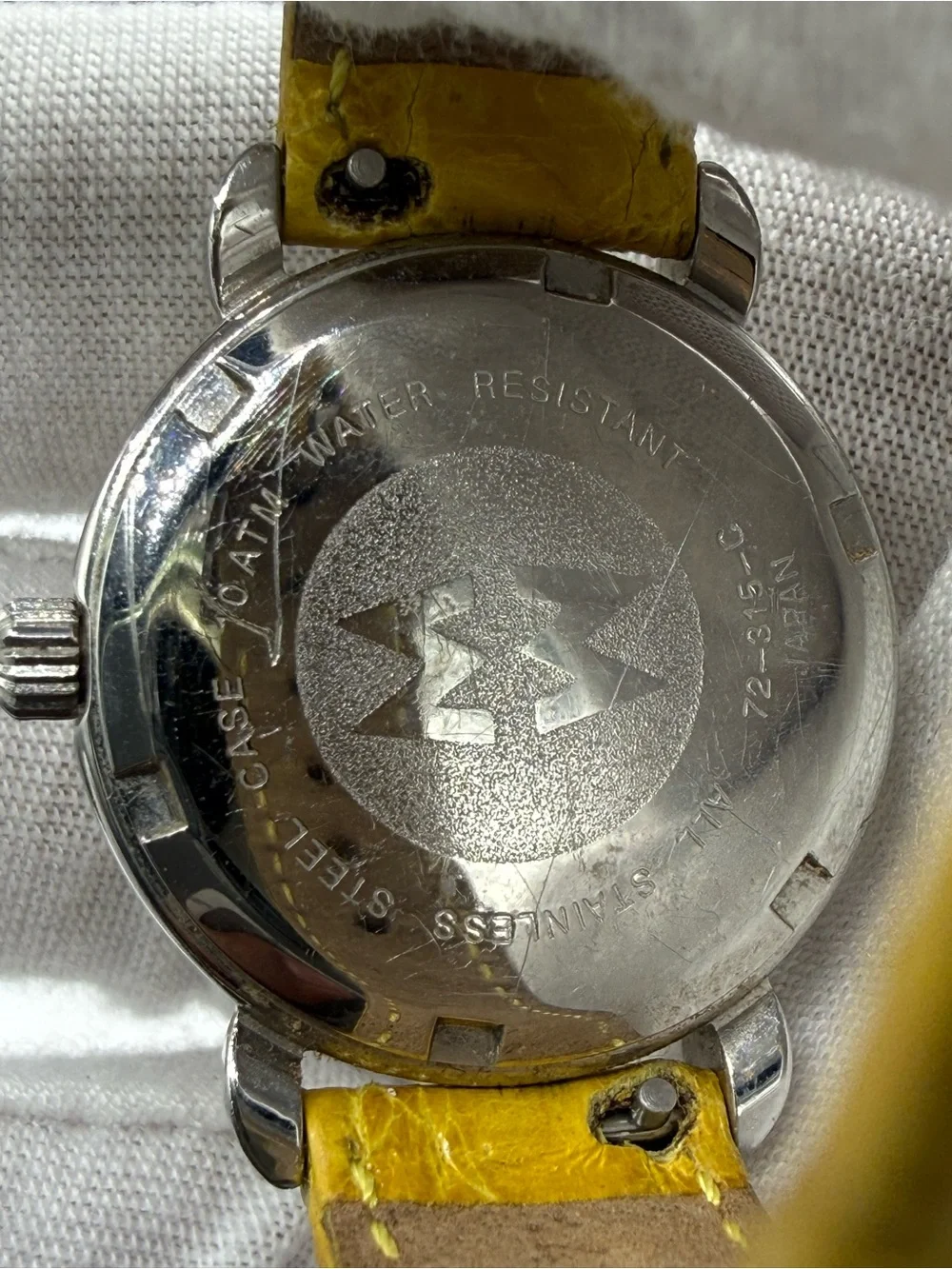 Michele Vintage Yellow Grid Dial Genuine Leather Strap Watch